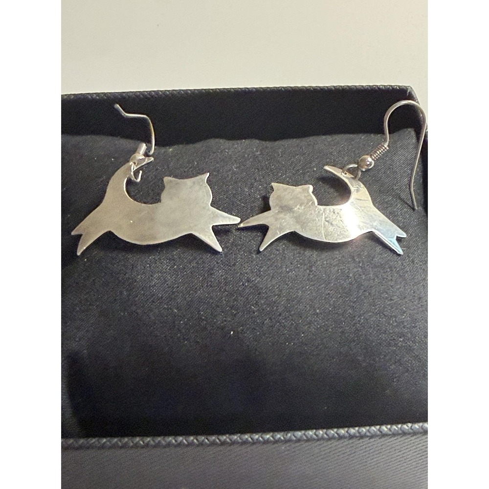 Vintage Sterling Silver Cat Earrings